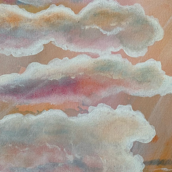 Original Artwork Clouds Canvas Painting Pink Peach Blue 16 x 20 Acrylic - Picture 11 of 16